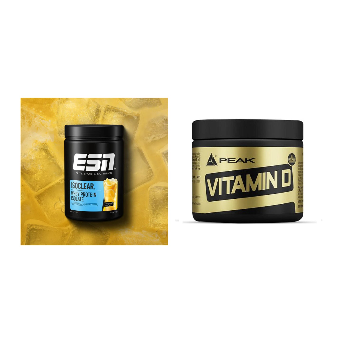 Basis-Set: ESN ISOCLEAR Whey Isolate + Peak Vitamin D 180 Tabl. – alle enthaltenen Artikel