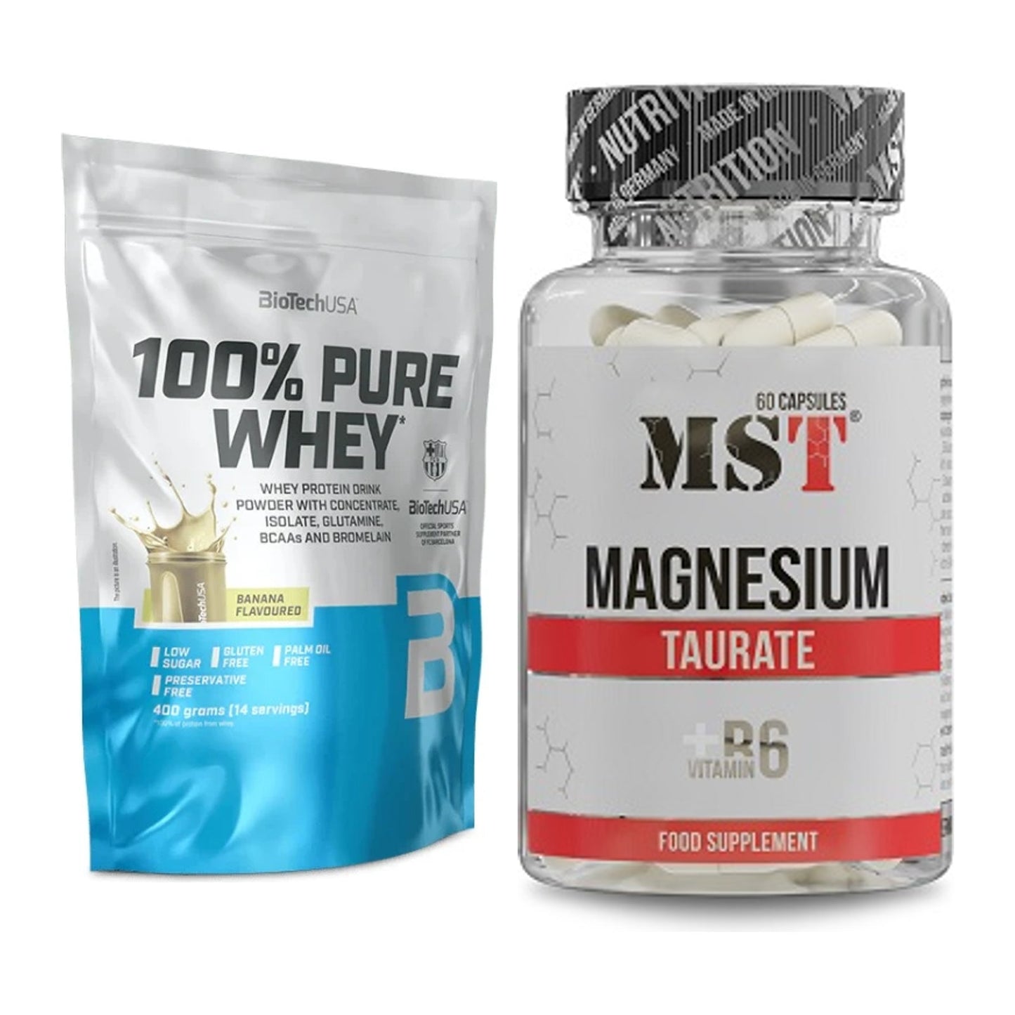 Basis-Set: BioTech 100% Pure Whey + MST Magnesium Taurat – alle enthaltenen Artikel