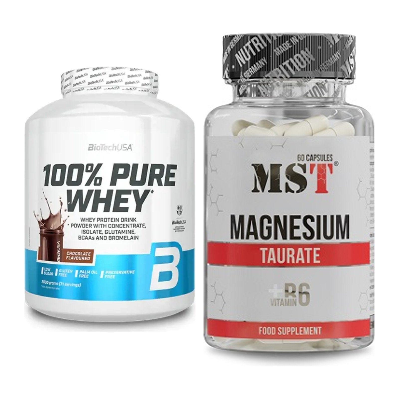 Basis-Set: BioTech 100% Pure Whey + MST Magnesium Taurat – alle enthaltenen Artikel