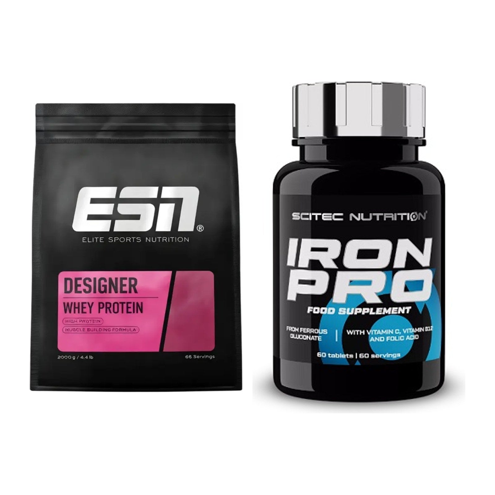 Basis-Set: ESN Designer Whey + Scitec Iron Pro – alle enthaltenen Artikel