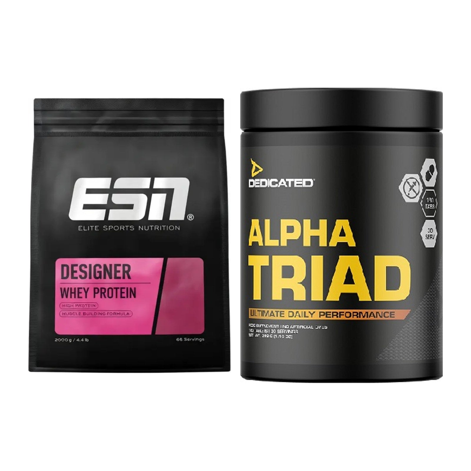 Basis-Set: ESN Designer Whey + Dedicated Alpha Triad 180 Tabl. – alle enthaltenen Artikel