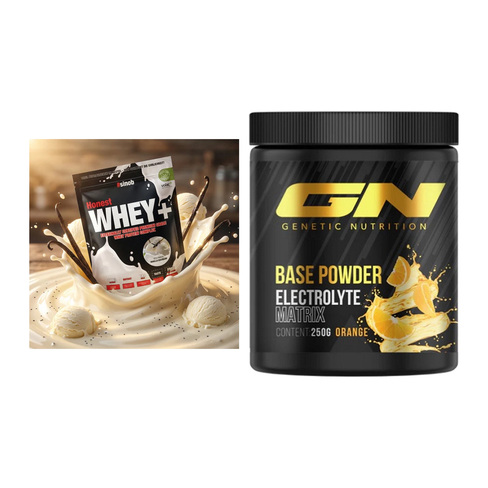 Basis-Set: Sinob Honest Whey+ + GN Base Powder – alle enthaltenen Artikel