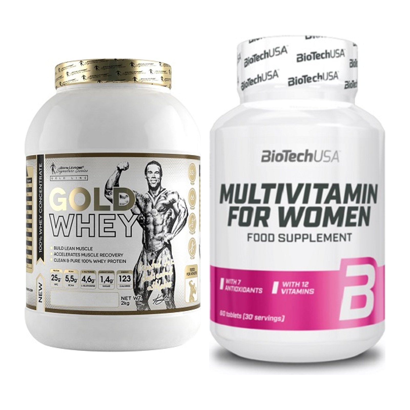 Basis-Set: Kevin Levrone Gold Whey + BioTech Multivitamin für Frau 60 – alle enthaltenen Artikel
