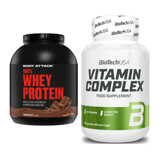 Basis-Set: Body Attack 100% Whey Protein + BioTech Vitamin Complex – alle enthaltenen Artikel