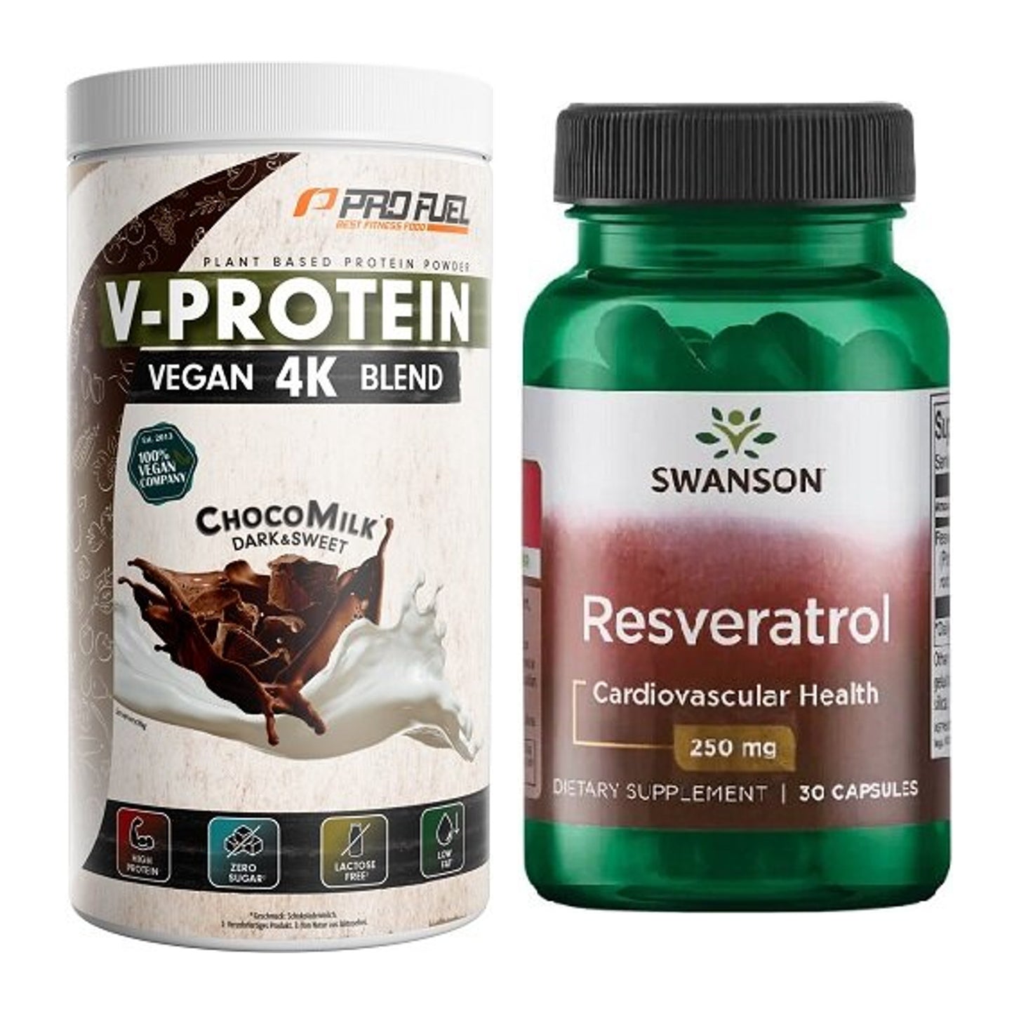 Basis-Set: ProFuel V-PROTEIN vegan 4K blend + Swanson Resveratrol – alle enthaltenen Artikel
