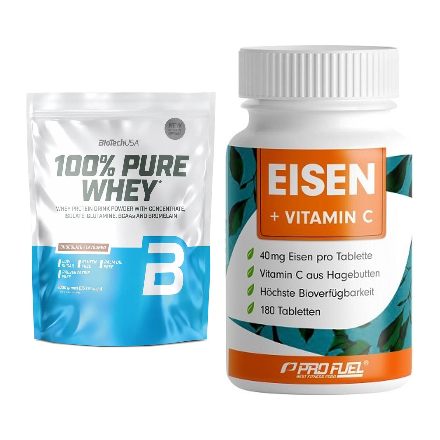Basis-Set: BioTech 100% Pure Whey + ProFuel EISEN + nat. Vitamin C – alle enthaltenen Artikel