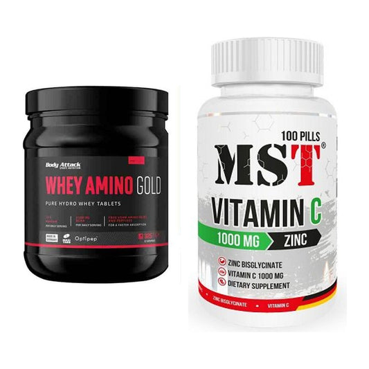 Basis-Set: Body Attack Whey Amino Gold + MST Vitamin C 1000 + Zinc 100 – alle enthaltenen Artikel