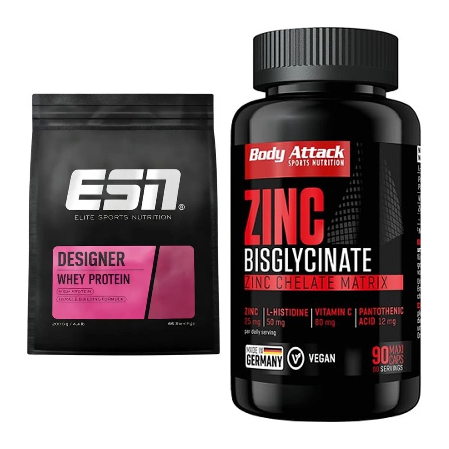 Basis-Set: ESN Designer Whey + Body Attack Zink Bisglycinate – alle enthaltenen Artikel