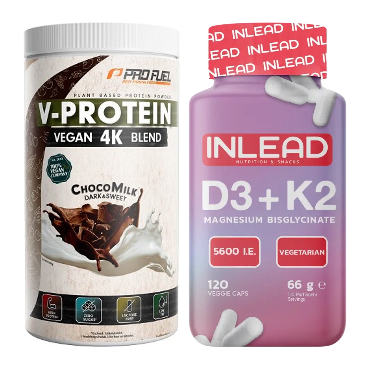 Basis-Set: ProFuel V-PROTEIN vegan 4K + INLEAD Vitamin D3 + K2 – alle enthaltenen Artikel
