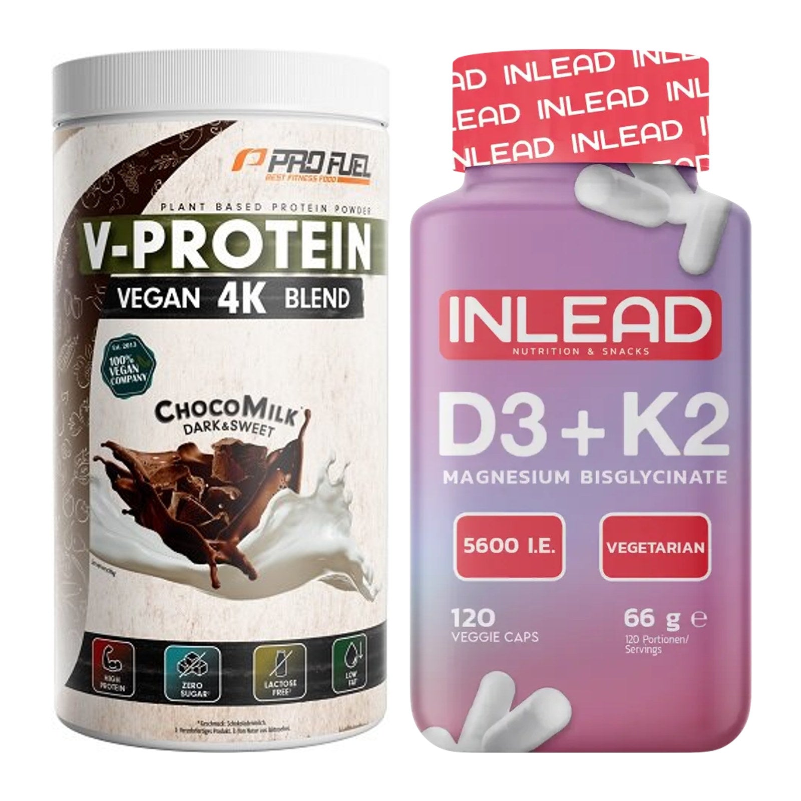 Basis-Set: ProFuel V-PROTEIN vegan 4K + INLEAD Vitamin D3 + K2 – alle enthaltenen Artikel