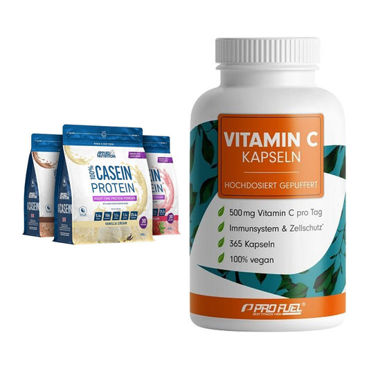 Basis-Set: Applied Nutrition 100% Casein + ProFuel Vitamin C gepuffert – alle enthaltenen Artikel