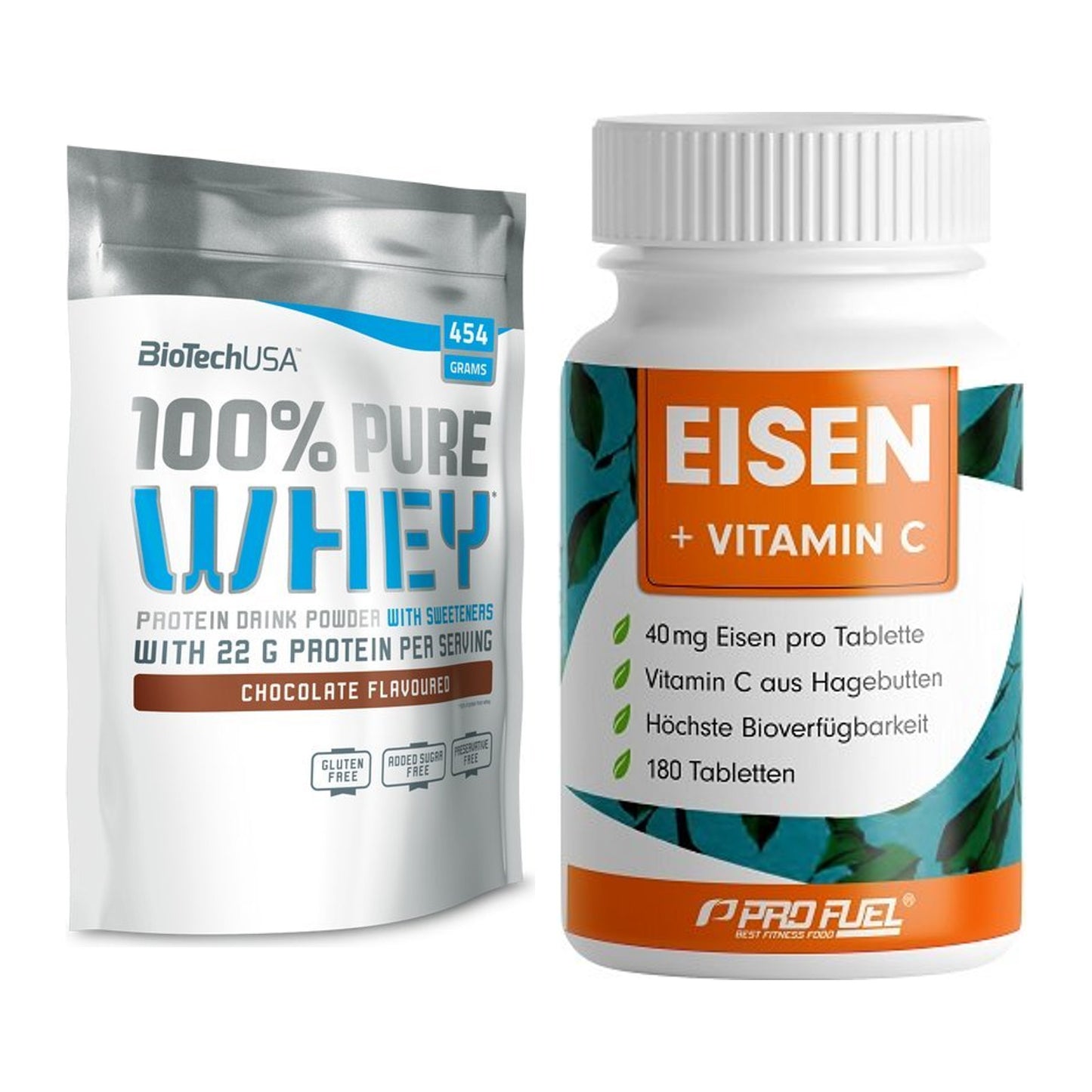 Basis-Set: BioTech 100% Pure Whey + ProFuel EISEN + nat. Vitamin C – alle enthaltenen Artikel