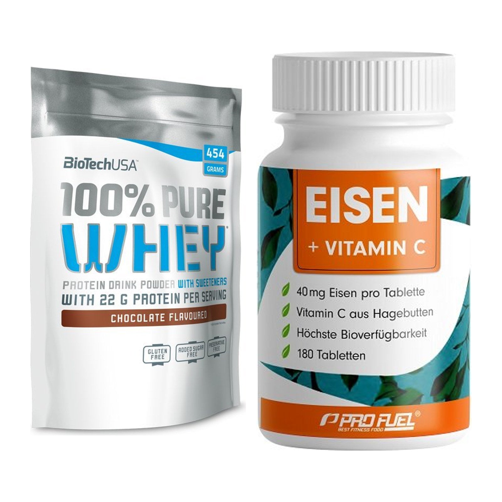 Basis-Set: BioTech 100% Pure Whey + ProFuel EISEN + nat. Vitamin C – alle enthaltenen Artikel
