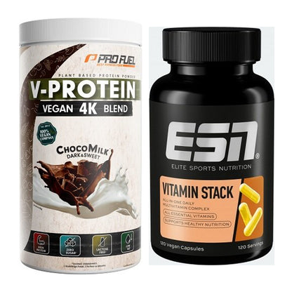 Basis-Set: ProFuel V-PROTEIN vegan 4K blend + ESN Vitamin Stack – alle enthaltenen Artikel
