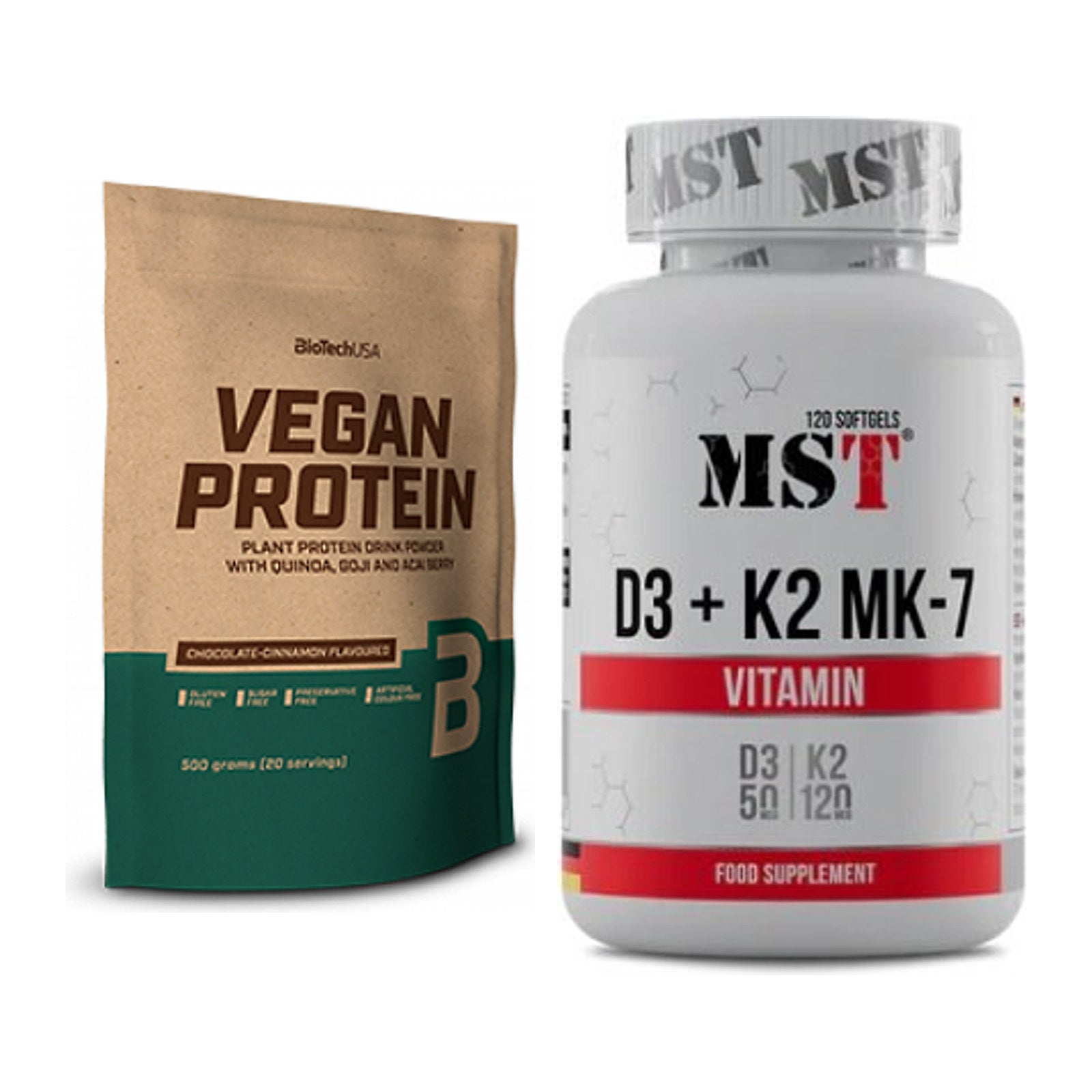 Basis-Set: BioTech Vegan Protein + MST Vitamin D3 + K2 + MK-7 – alle enthaltenen Artikel