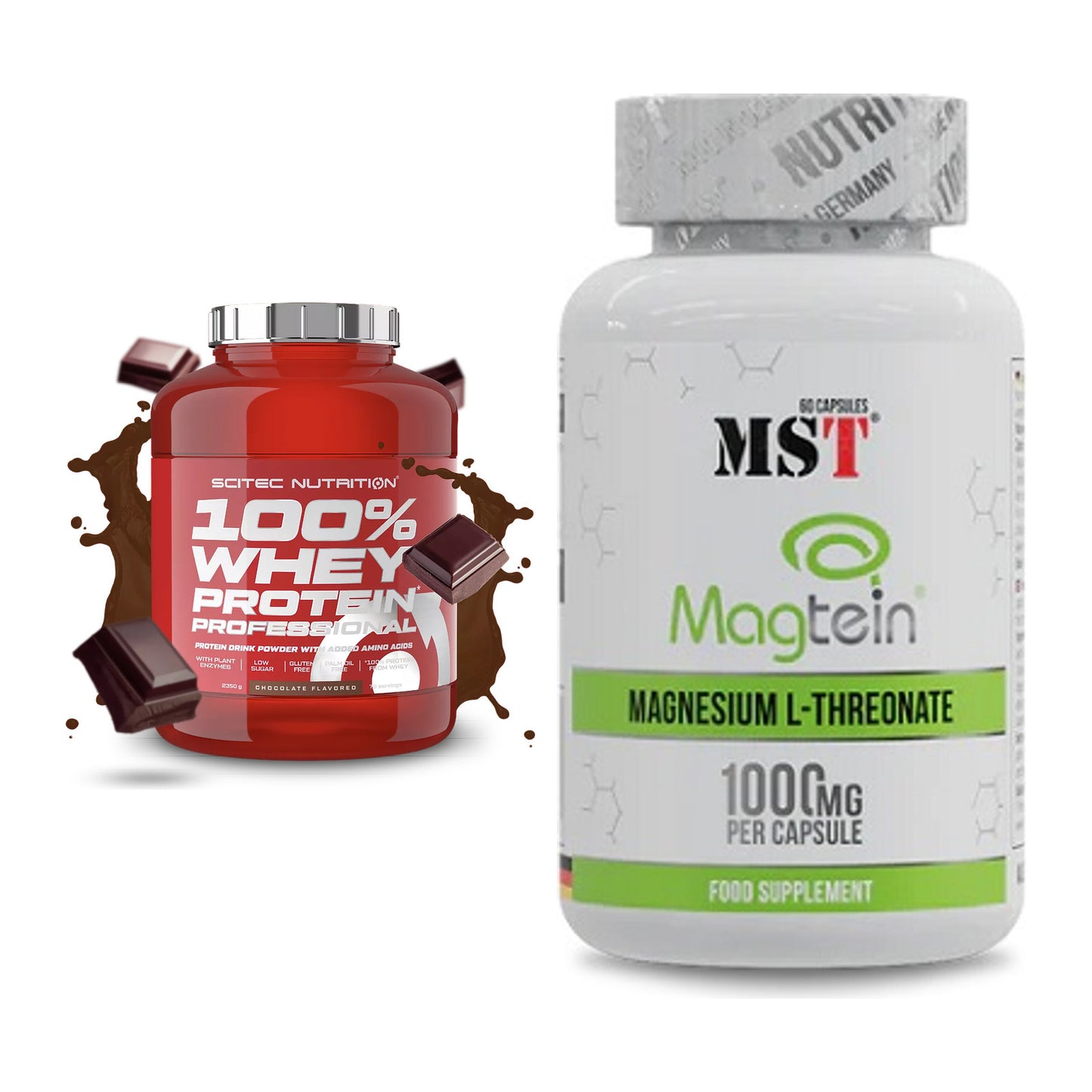 Basis-Set: Scitec 100% Whey + MST Magnesium L-Threonate – alle enthaltenen Artikel