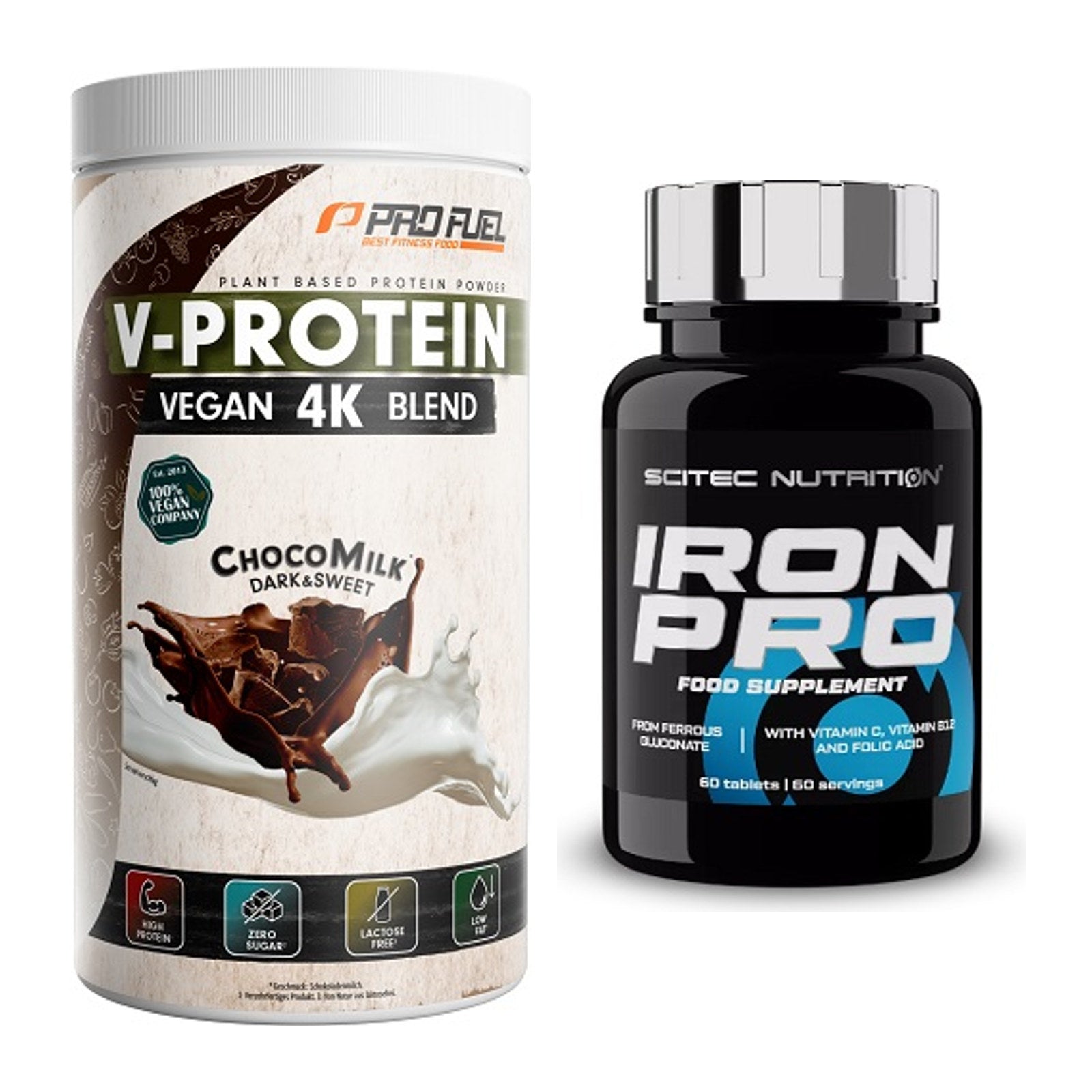 Basis-Set: ProFuel V-PROTEIN vegan 4K blend + Scitec Iron Pro – alle enthaltenen Artikel
