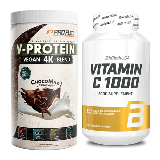 Basis-Set: ProFuel V-PROTEIN vegan 4K + BioTech Vitamin C 1000 250 – alle enthaltenen Artikel