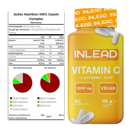 Basis-Set: Scitec Casein Complex + INLEAD Vitamin C – alle enthaltenen Artikel