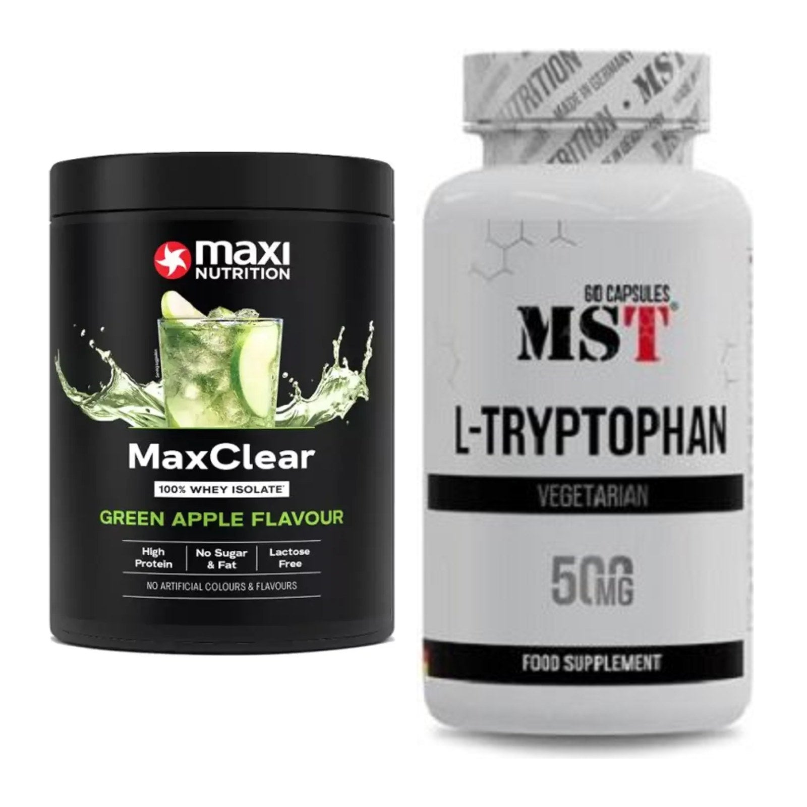 Basis-Set: MaxiNutrition MaxClear 100% Clear + MST Tryptophan 500mg – alle enthaltenen Artikel