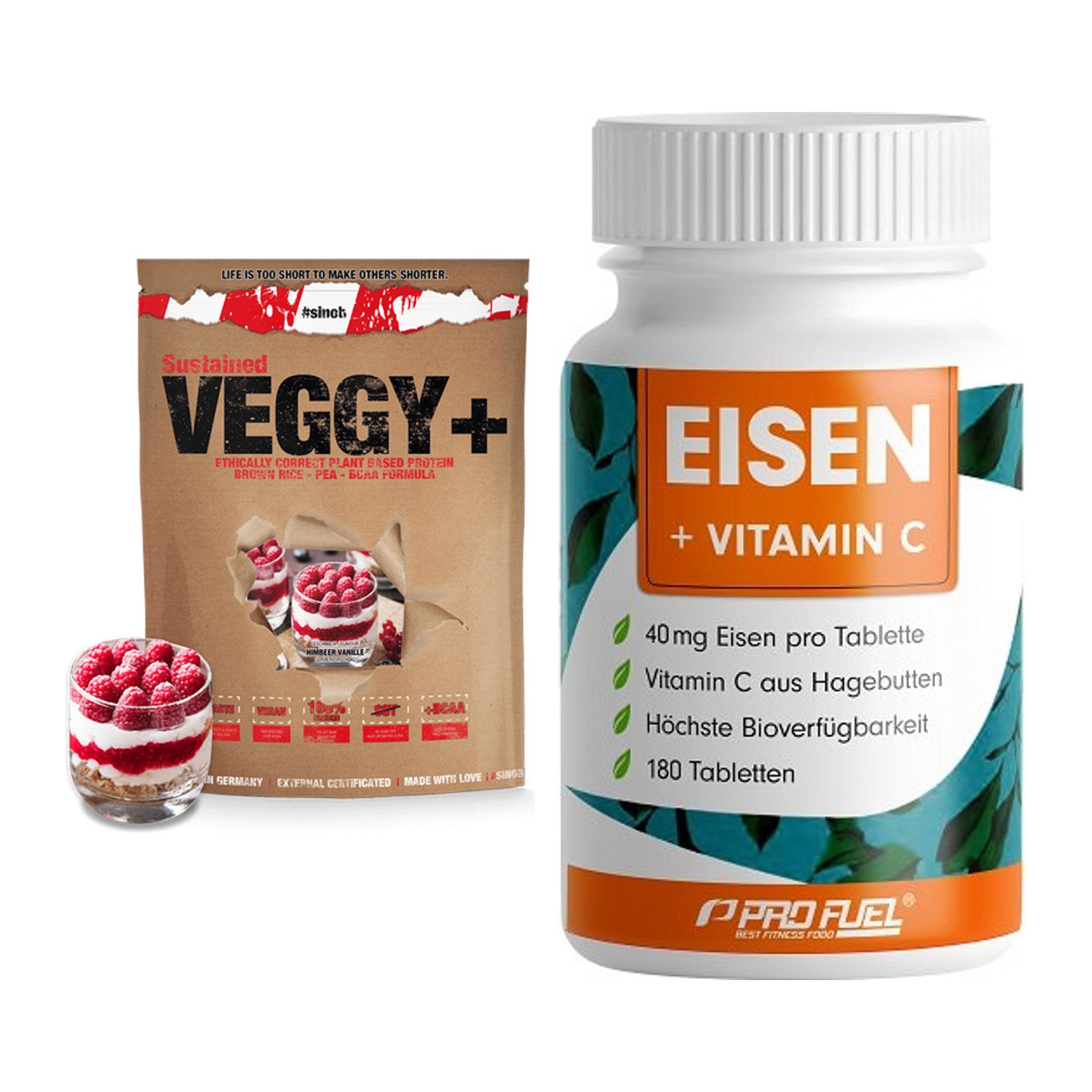 Basis-Set: Sinob VEGGY + VEGAN PROTEIN + ProFuel EISEN + nat. Vitamin – alle enthaltenen Artikel