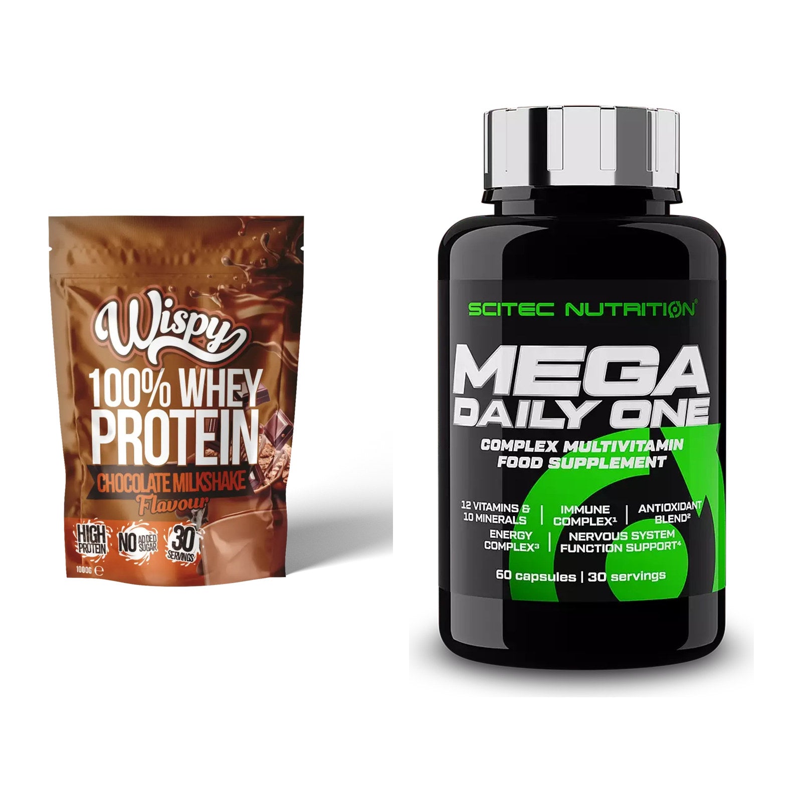 Basis-Set: Wispy Whey 100% + Scitec Mega Daily One Plus – alle enthaltenen Artikel