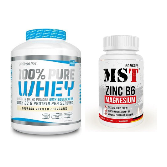 Basis-Set: BioTech 100% Pure Whey + MST Zinc + Magnesium + B6 60 – alle enthaltenen Artikel