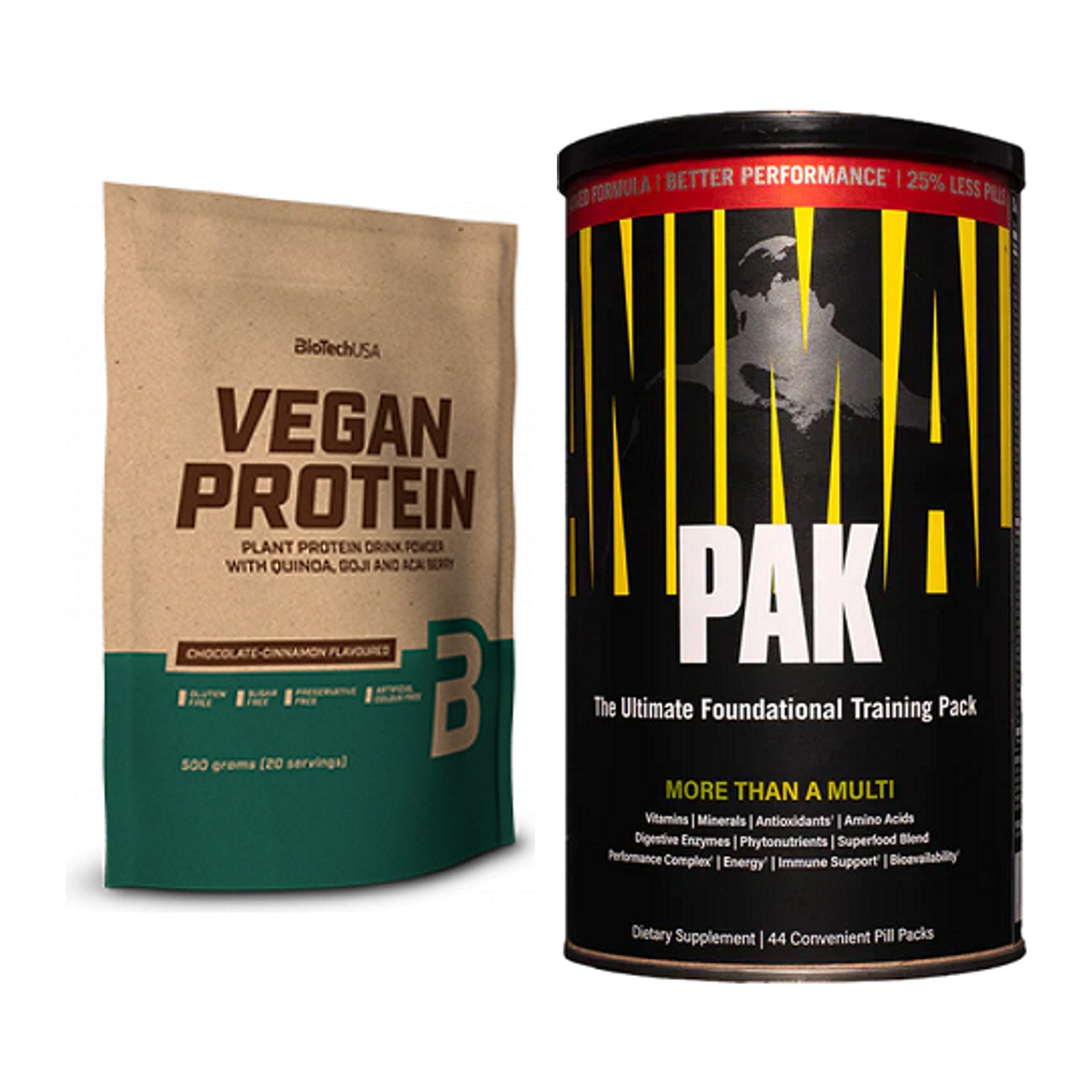 Basis-Set: BioTech Vegan Protein + Universal Animal Pak 44 Serv. – alle enthaltenen Artikel