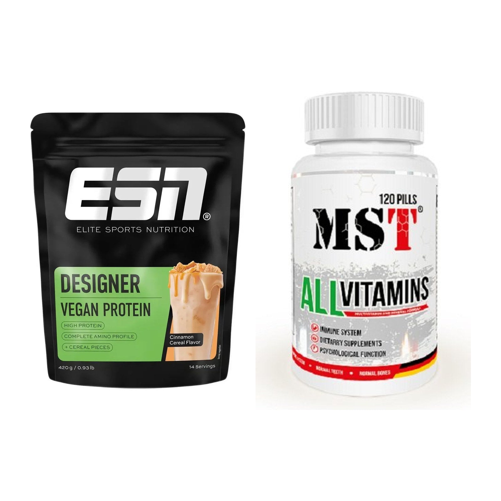 Basis-Set: ESN Designer Vegan Protein + MST All Vitamins 120 Tabl. – alle enthaltenen Artikel