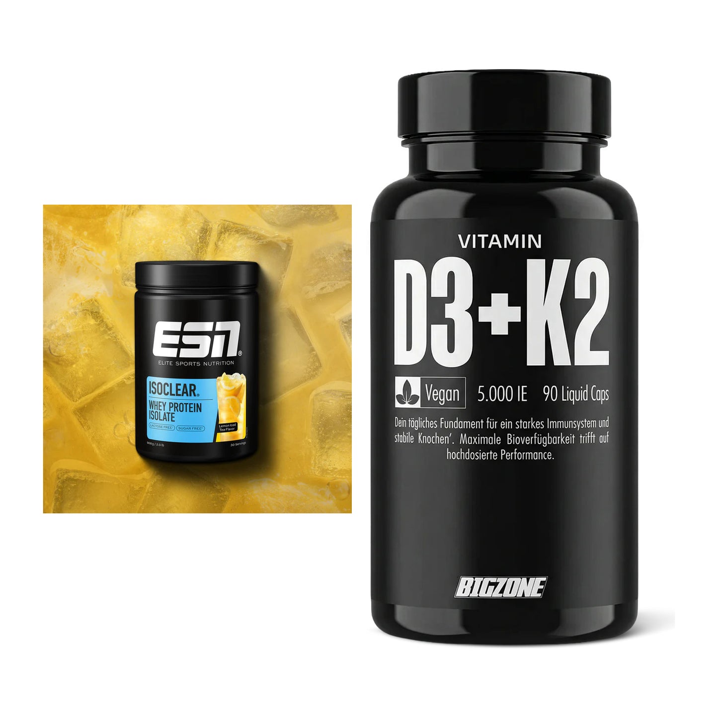 Basis-Set: ESN ISOCLEAR Whey Isolate + Big Zone Vitamin D3 + K2 – alle enthaltenen Artikel