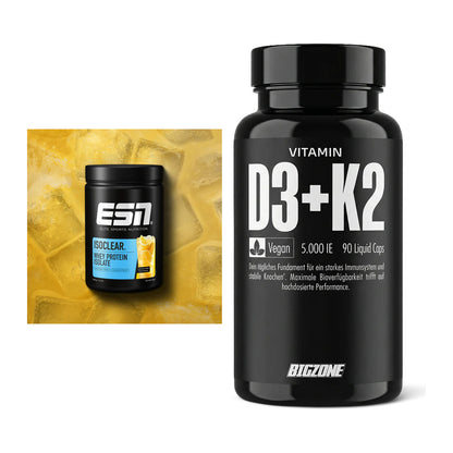 Basis-Set: ESN ISOCLEAR Whey Isolate + Big Zone Vitamin D3 + K2 – alle enthaltenen Artikel