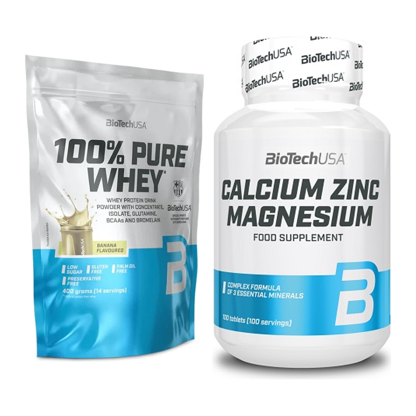 Basis-Set: BioTech 100% Pure Whey + BioTech Calcium Zinc Magnesium 100 – alle enthaltenen Artikel