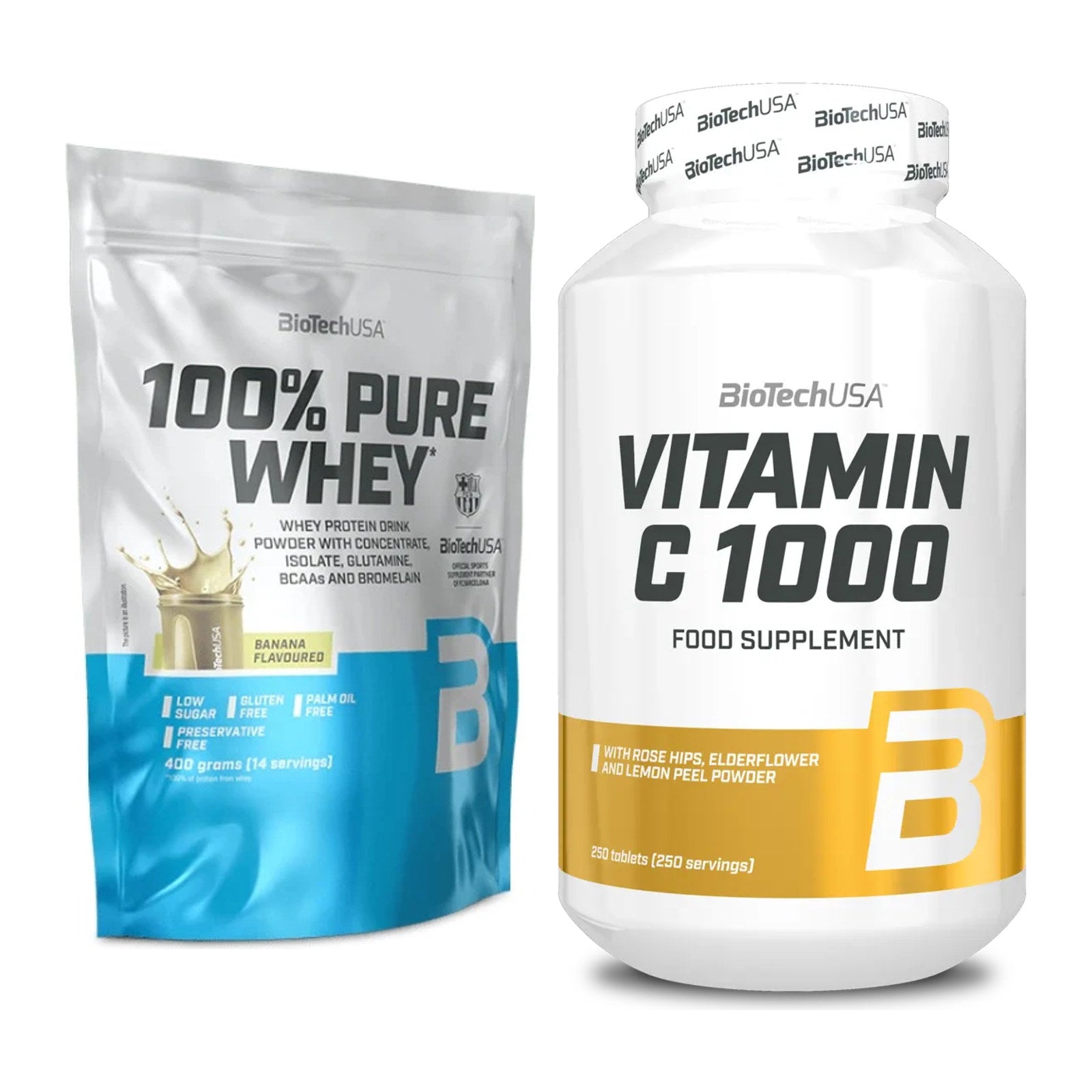 Basis-Set: BioTech 100% Pure Whey + BioTech Vitamin C 1000 250 Tabl. – alle enthaltenen Artikel