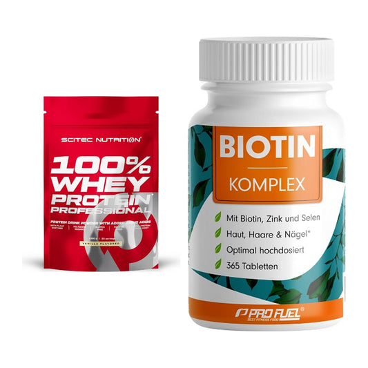Basis-Set: Scitec 100% Whey Protein + ProFuel BIOTIN Komplex – alle enthaltenen Artikel