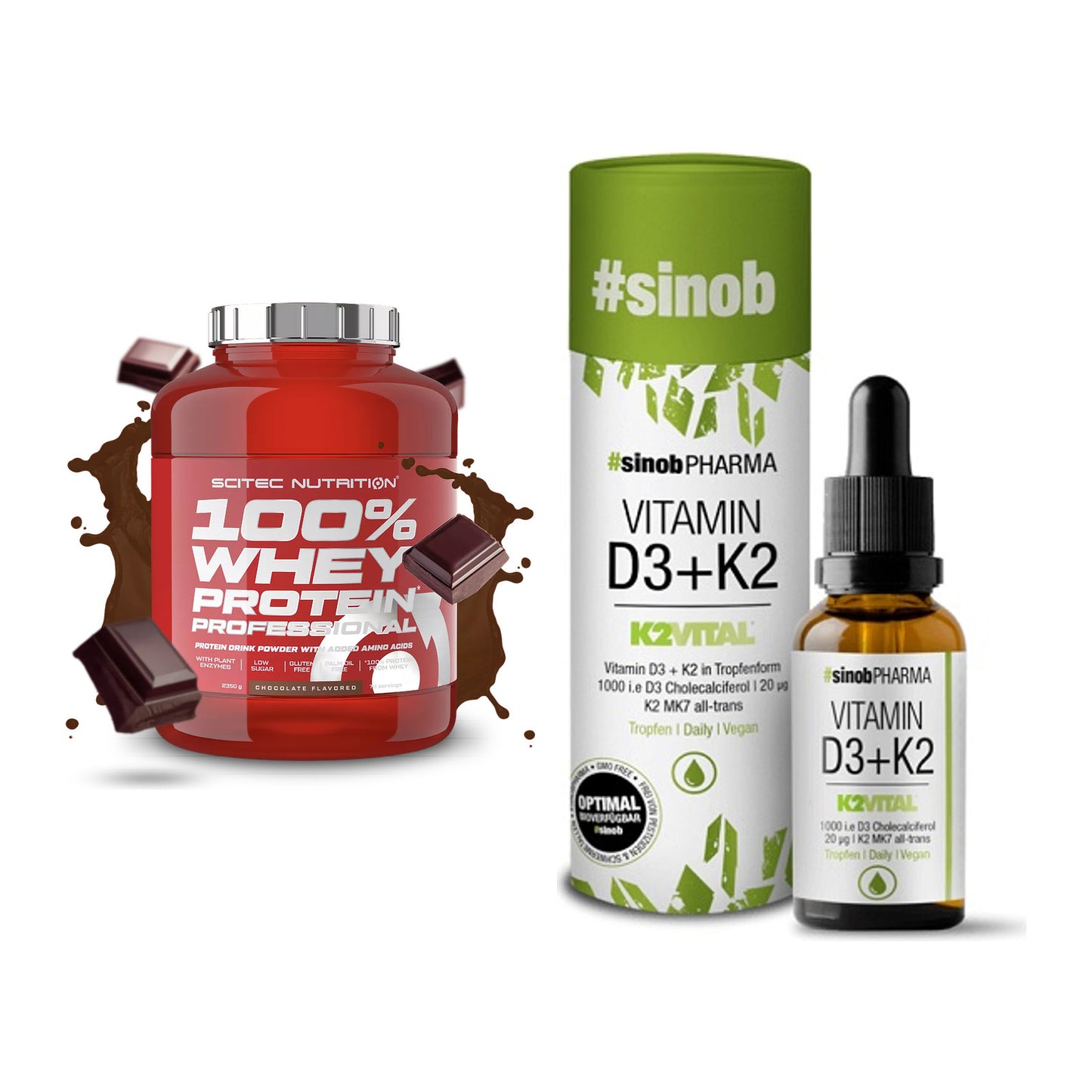 Basis-Set: Scitec 100% Whey + Sinob Vitamin D3 + K2 – alle enthaltenen Artikel