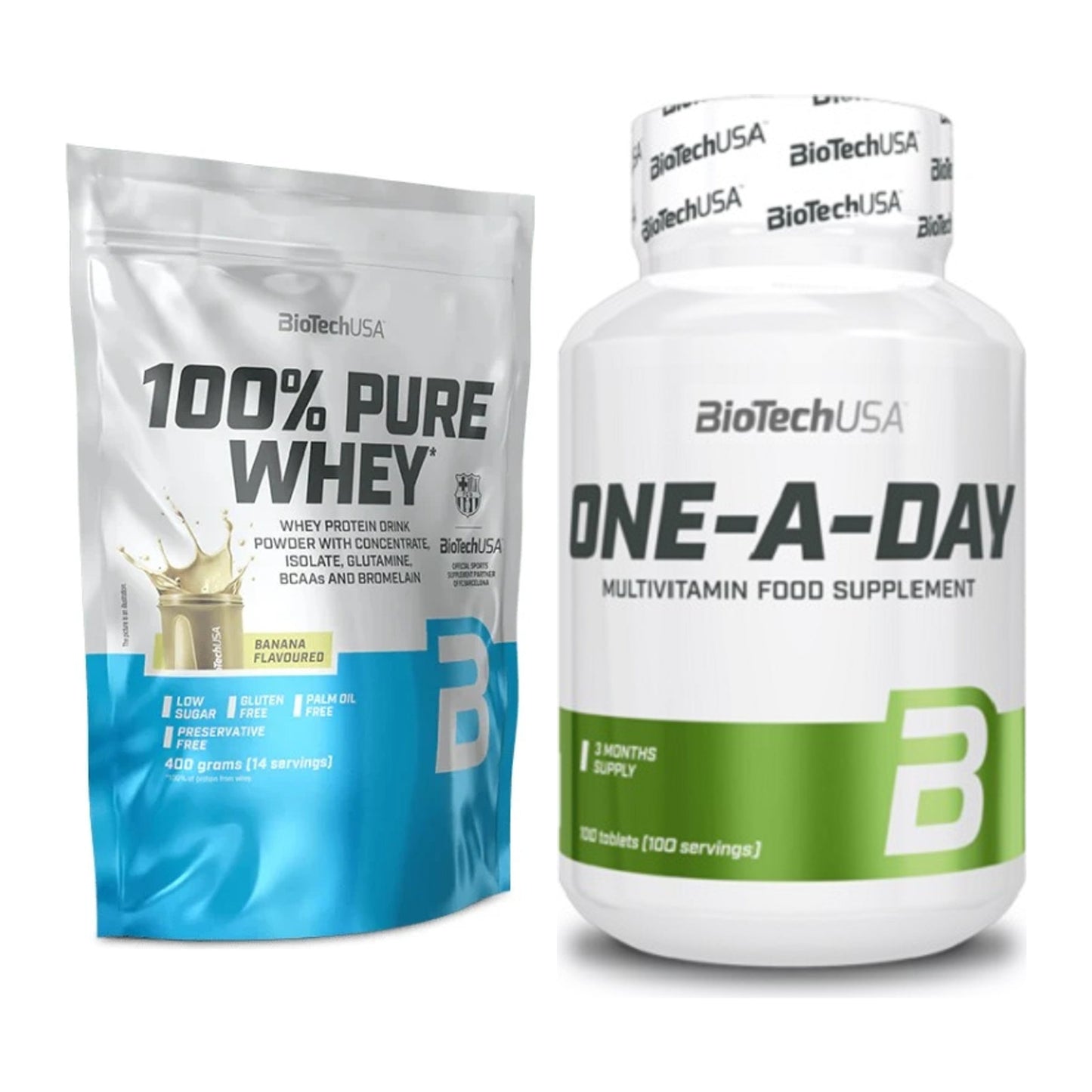 Basis-Set: BioTech 100% Pure Whey + BioTech One A Day 100 Tabl. – alle enthaltenen Artikel
