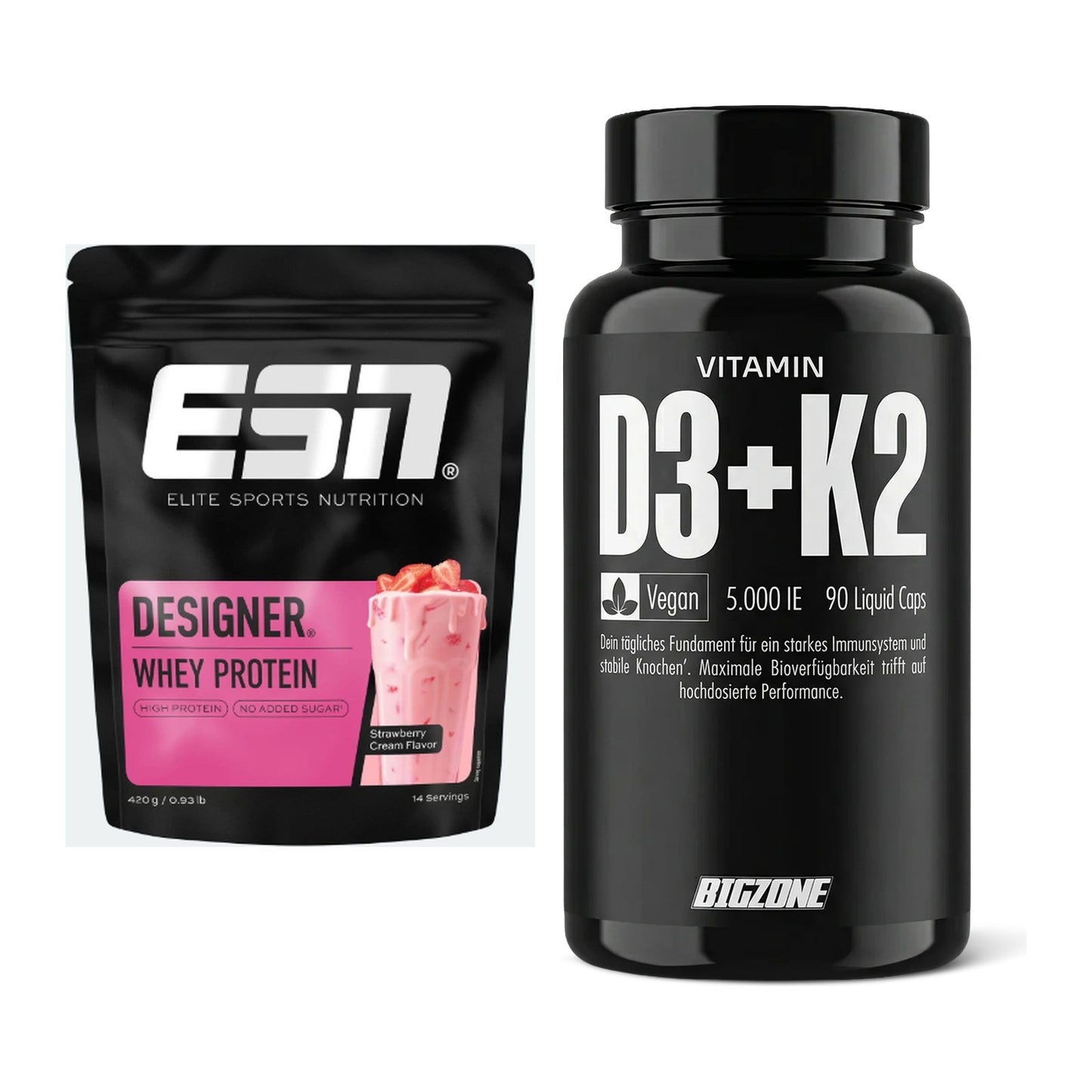 Basis-Set: ESN Designer Whey + Big Zone Vitamin D3 + K2 – alle enthaltenen Artikel