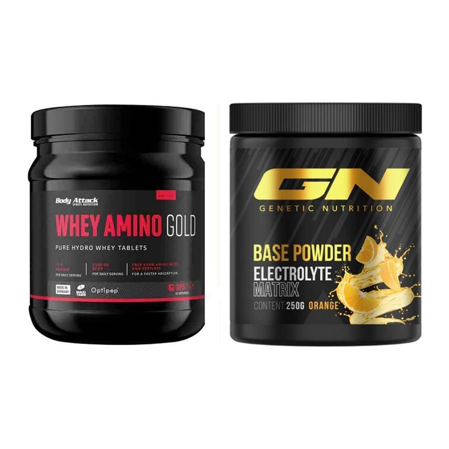Basis-Set: Body Attack Whey Amino Gold + GN Base Powder – alle enthaltenen Artikel