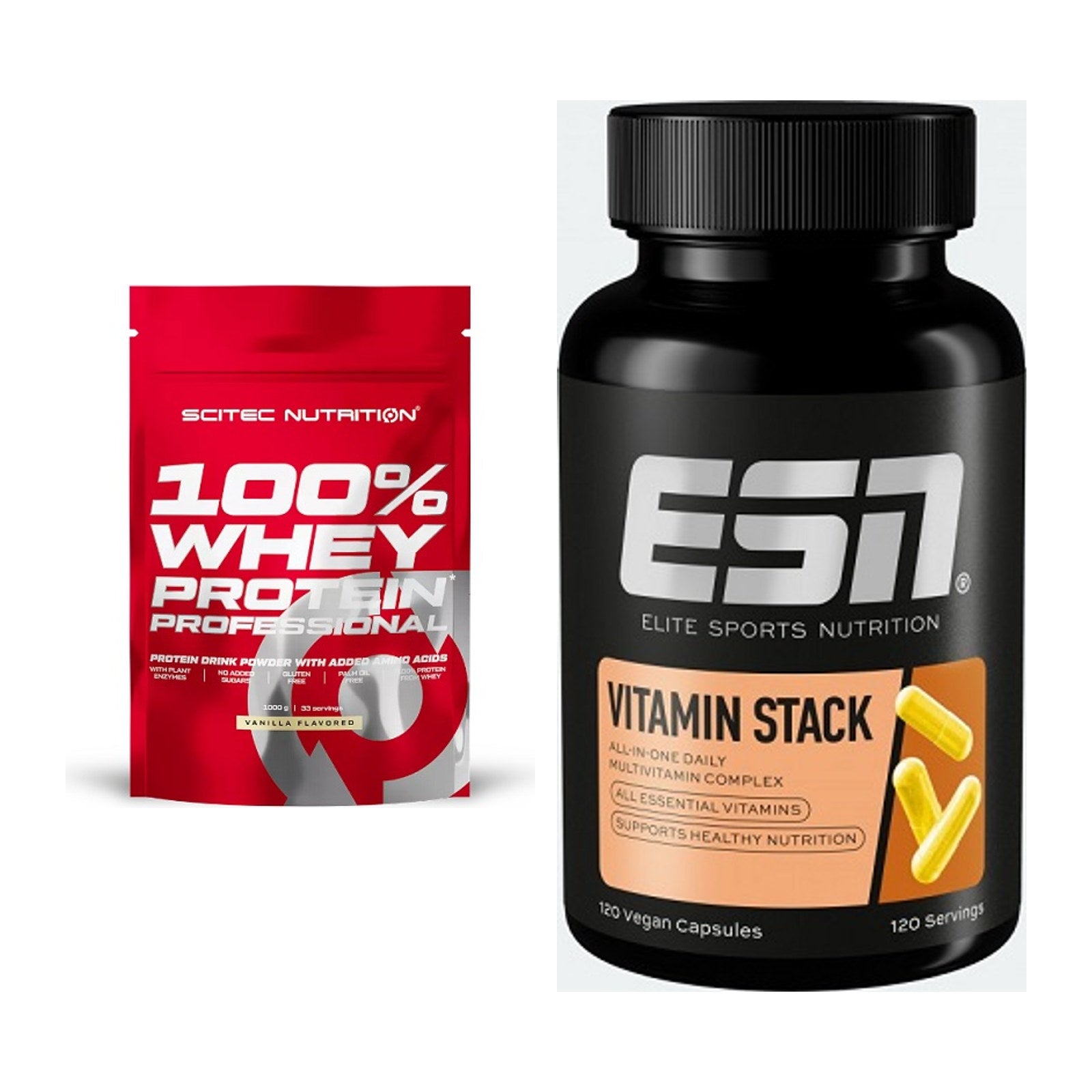 Basis-Set: Scitec 100% Whey Protein + ESN Vitamin Stack – alle enthaltenen Artikel