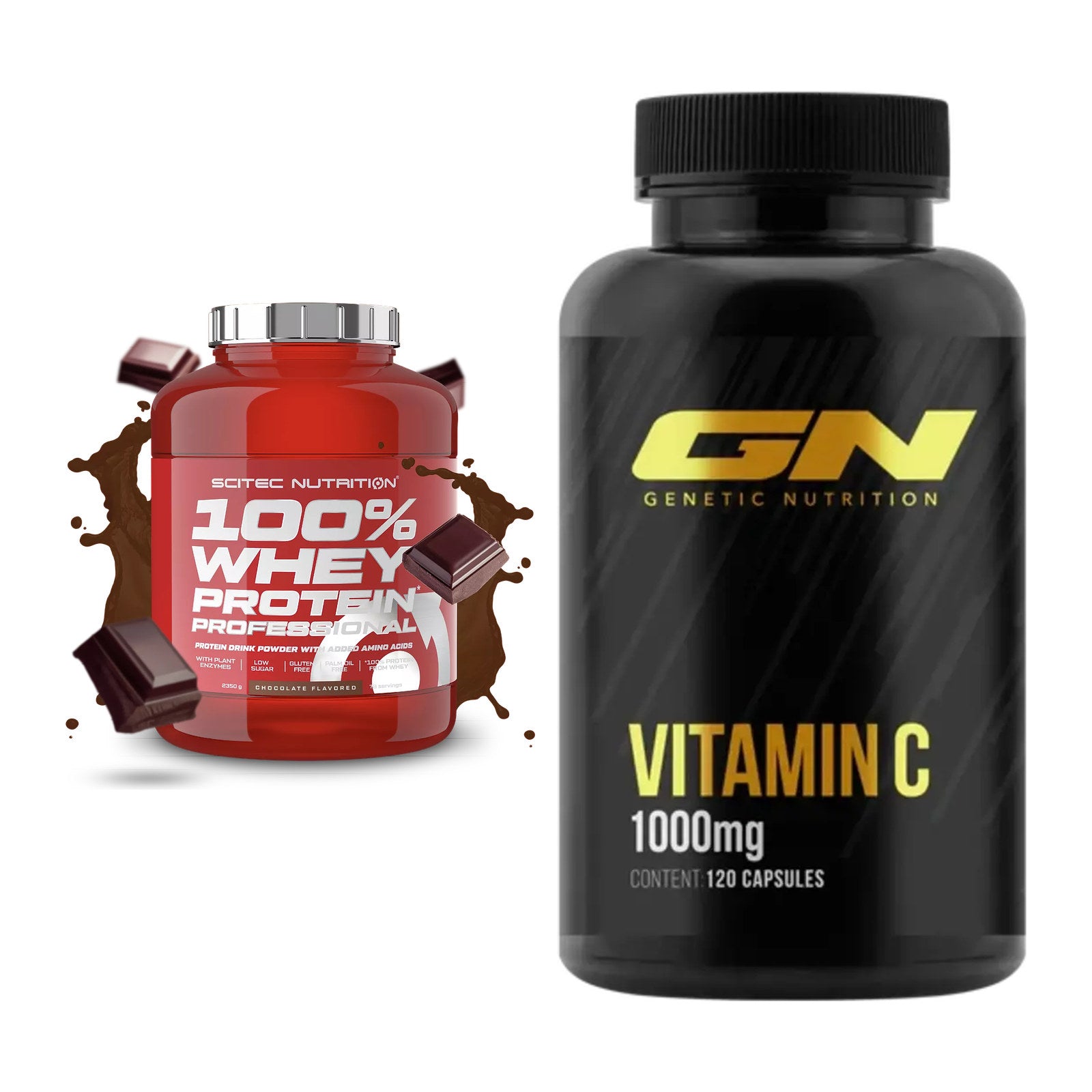 Basis-Set: Scitec 100% Whey Professional + GN Vitamin C Health Line – alle enthaltenen Artikel