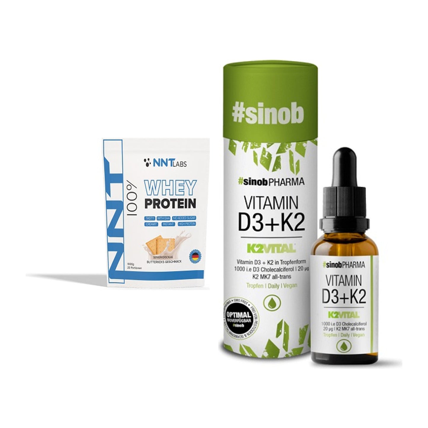 Basis-Set: NNT Whey + Sinob Vitamin D3 + K2 Tropfen – alle enthaltenen Artikel
