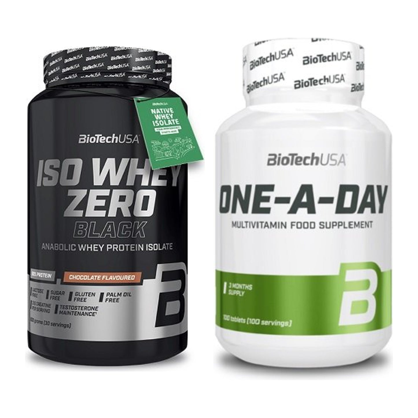 Basis-Set: BioTech Iso Whey Zero Black + BioTech One A Day 100 Tabl. – alle enthaltenen Artikel