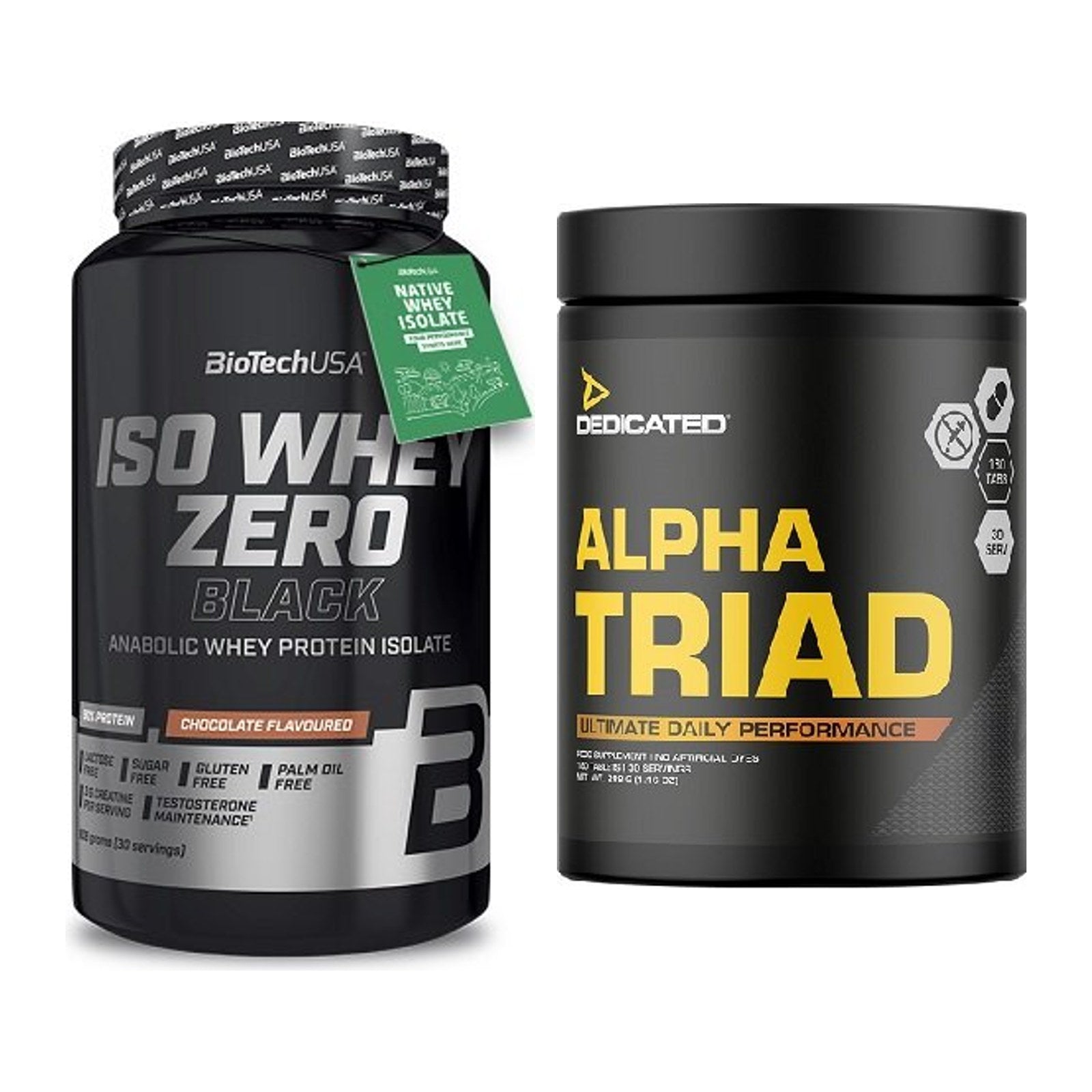 Basis-Set: BioTech Iso Whey Zero Black + Dedicated Alpha Triad 180 – alle enthaltenen Artikel
