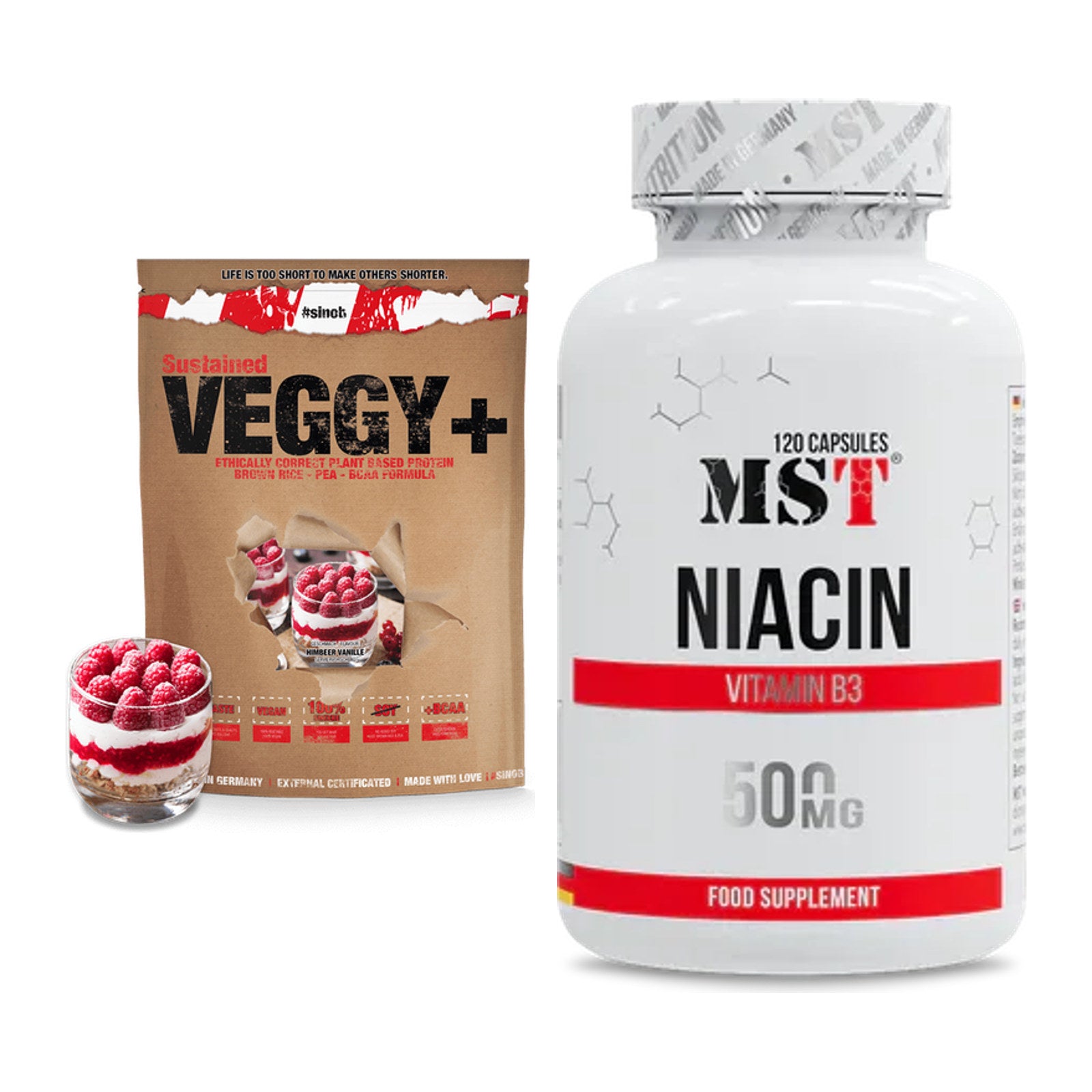 Basis-Set: Sinob VEGGY + VEGAN PROTEIN + MST Niacin – alle enthaltenen Artikel
