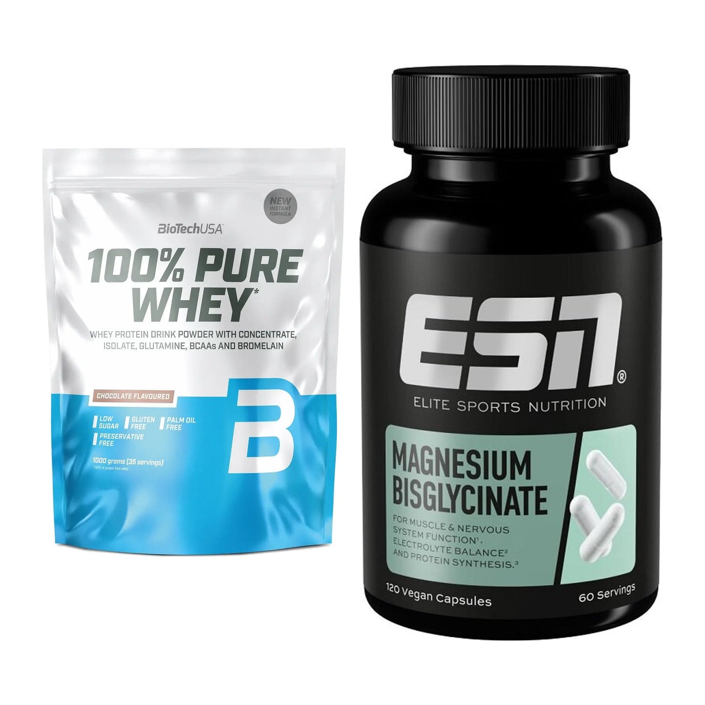 Basis-Set: BioTech 100% Pure Whey + ESN Magnesium Bisglycinat – alle enthaltenen Artikel
