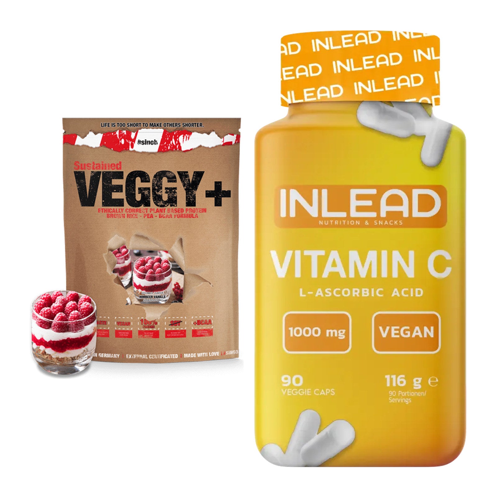 Basis-Set: Sinob VEGGY + VEGAN PROTEIN + INLEAD Vitamin C – alle enthaltenen Artikel