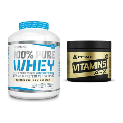 Basis-Set: BioTech 100% Pure Whey + Peak Vitamin A-Z 180 Tabl. – alle enthaltenen Artikel