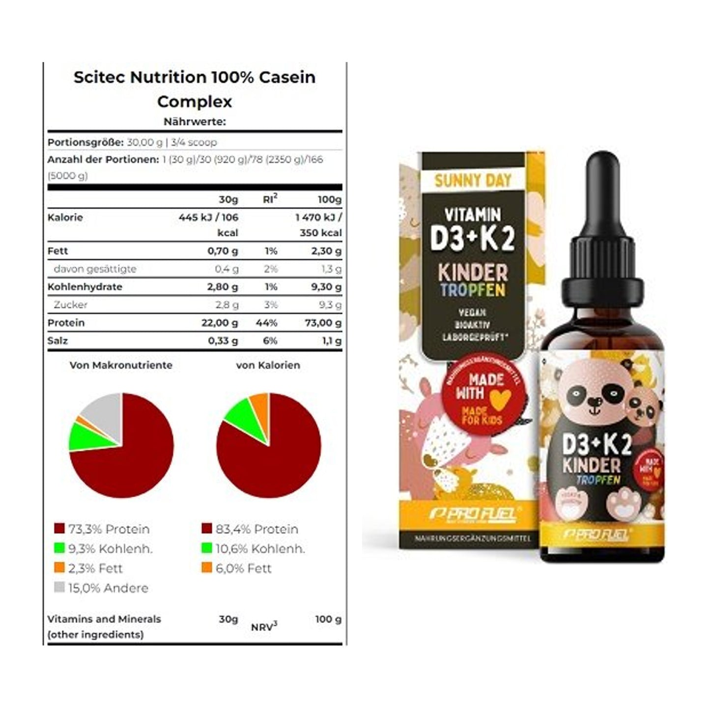 Basis-Set: Scitec Casein Complex + ProFuel VITAMIN D3 + K2 Kinder – alle enthaltenen Artikel
