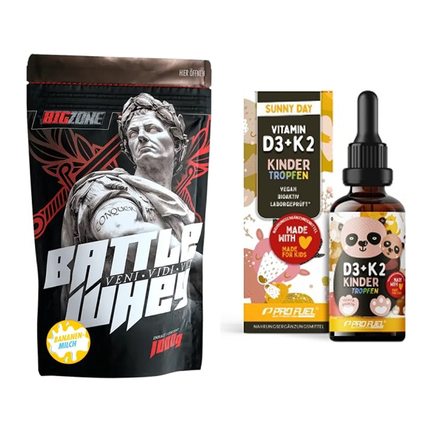 Basis-Set: Big Zone Battle Whey + ProFuel VITAMIN D3 + K2 Kinder – alle enthaltenen Artikel