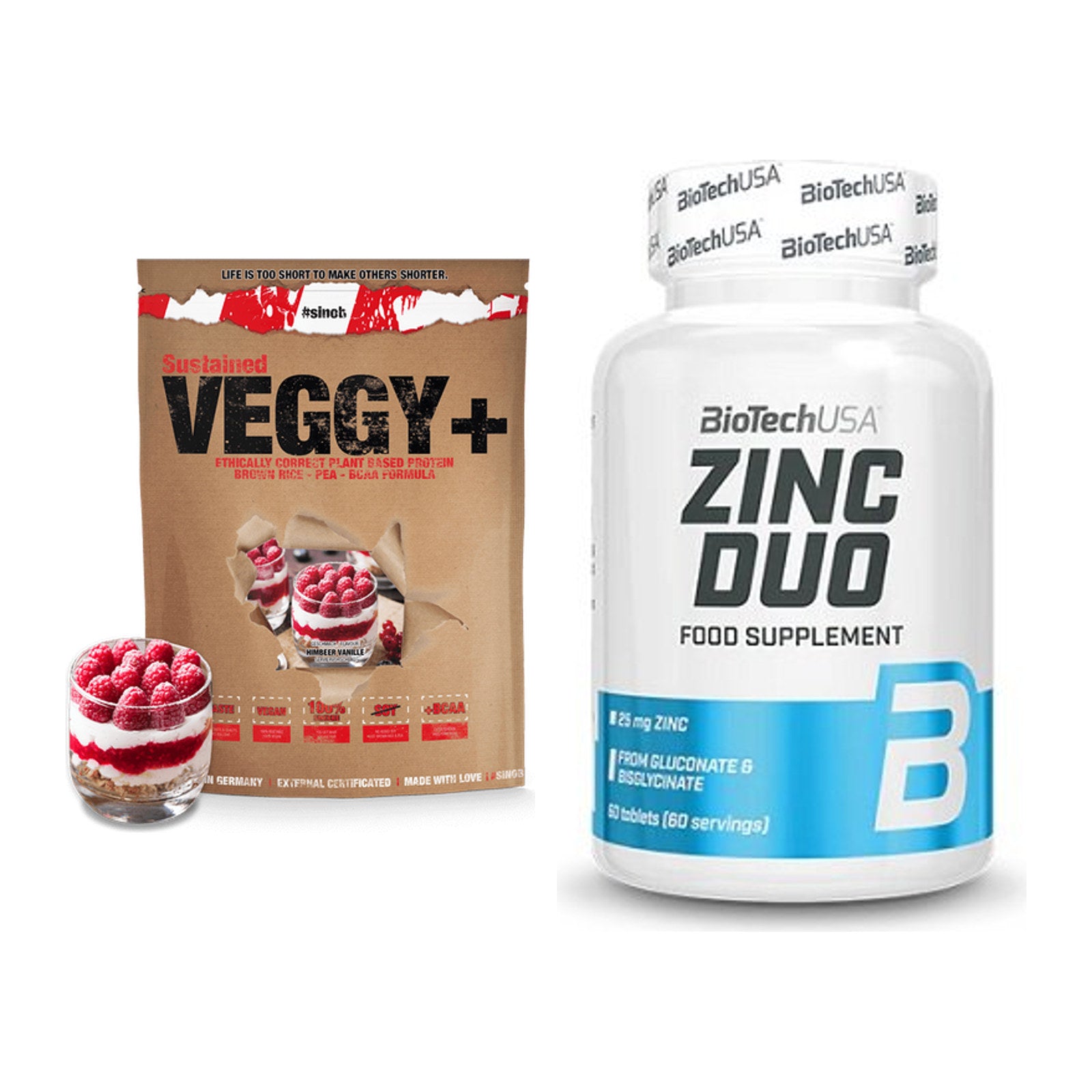 Basis-Set: Sinob VEGGY + VEGAN PROTEIN + BioTech Zinc Duo – alle enthaltenen Artikel